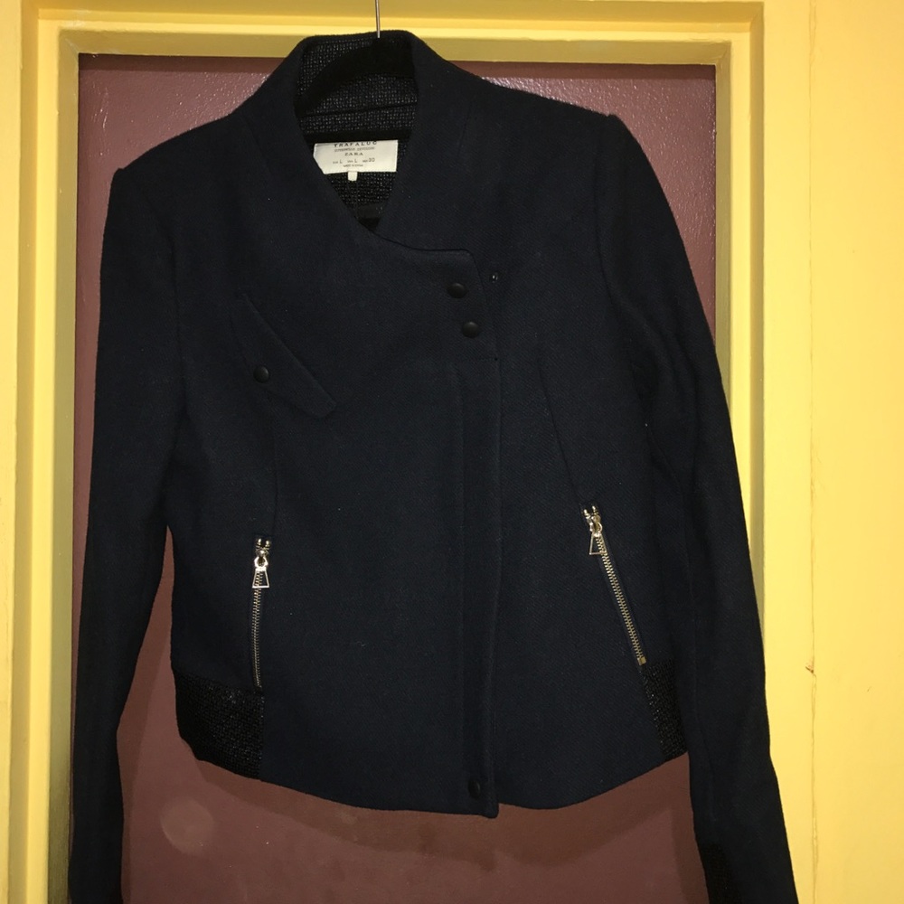 NWT Zara blues wool coat with gold zipper % snaps